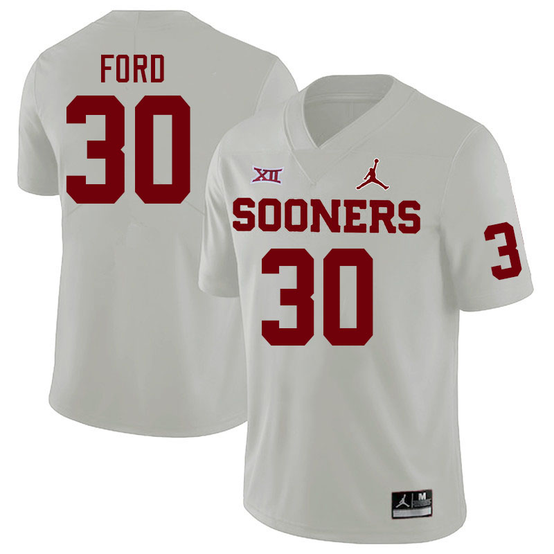 Men #30 Trace Ford Oklahoma Sooners College Football Jerseys Stitched-White